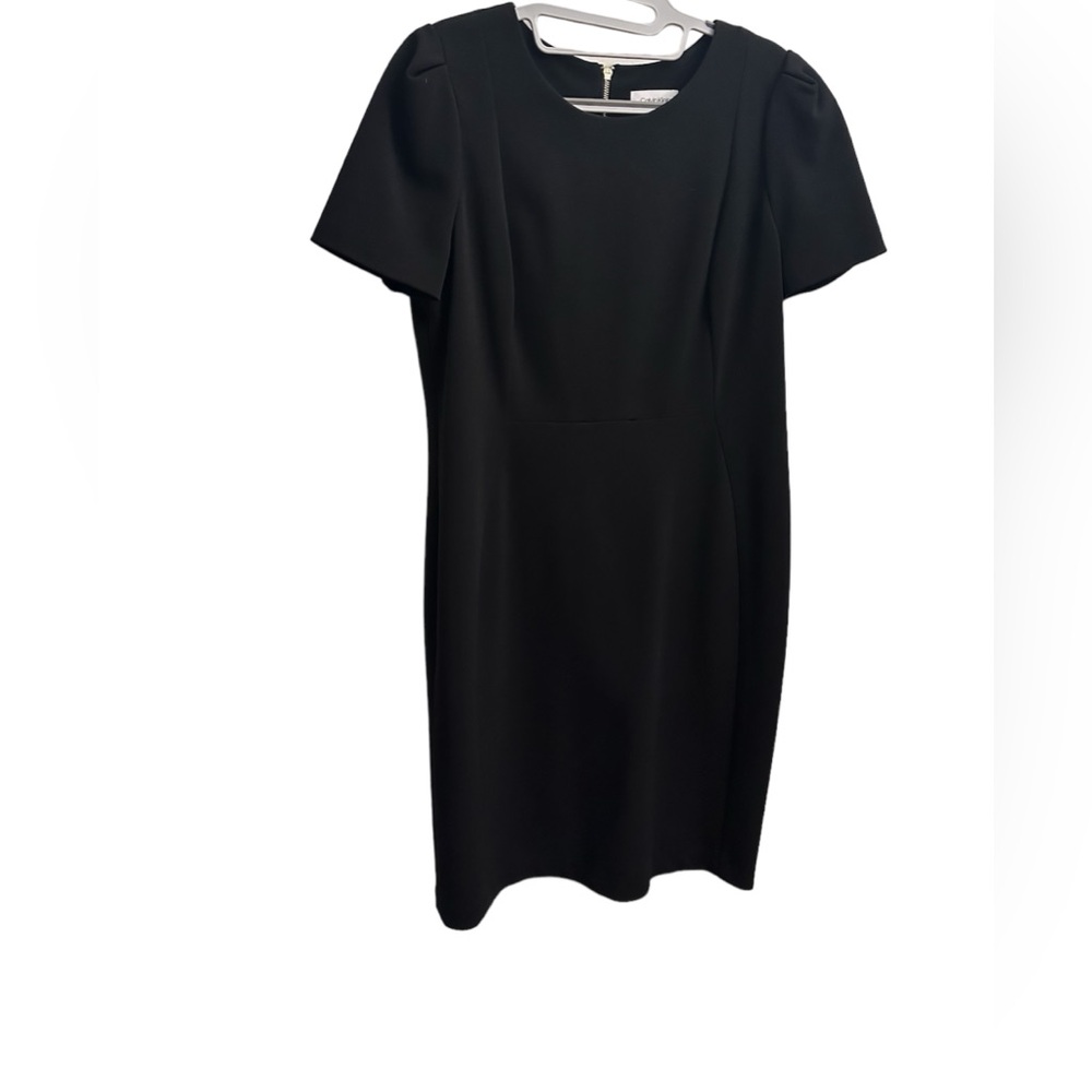 Calvin Klein black dress. Size 14. Gold Zipper. Puffed sleeves